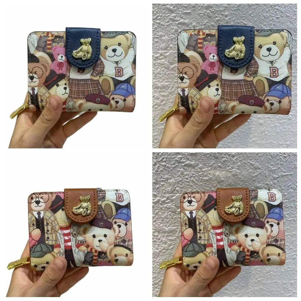 

Integrated ID Card Bag Cute Little Bear Short Style Wallet Square Multi Functional Coin Bag Female
