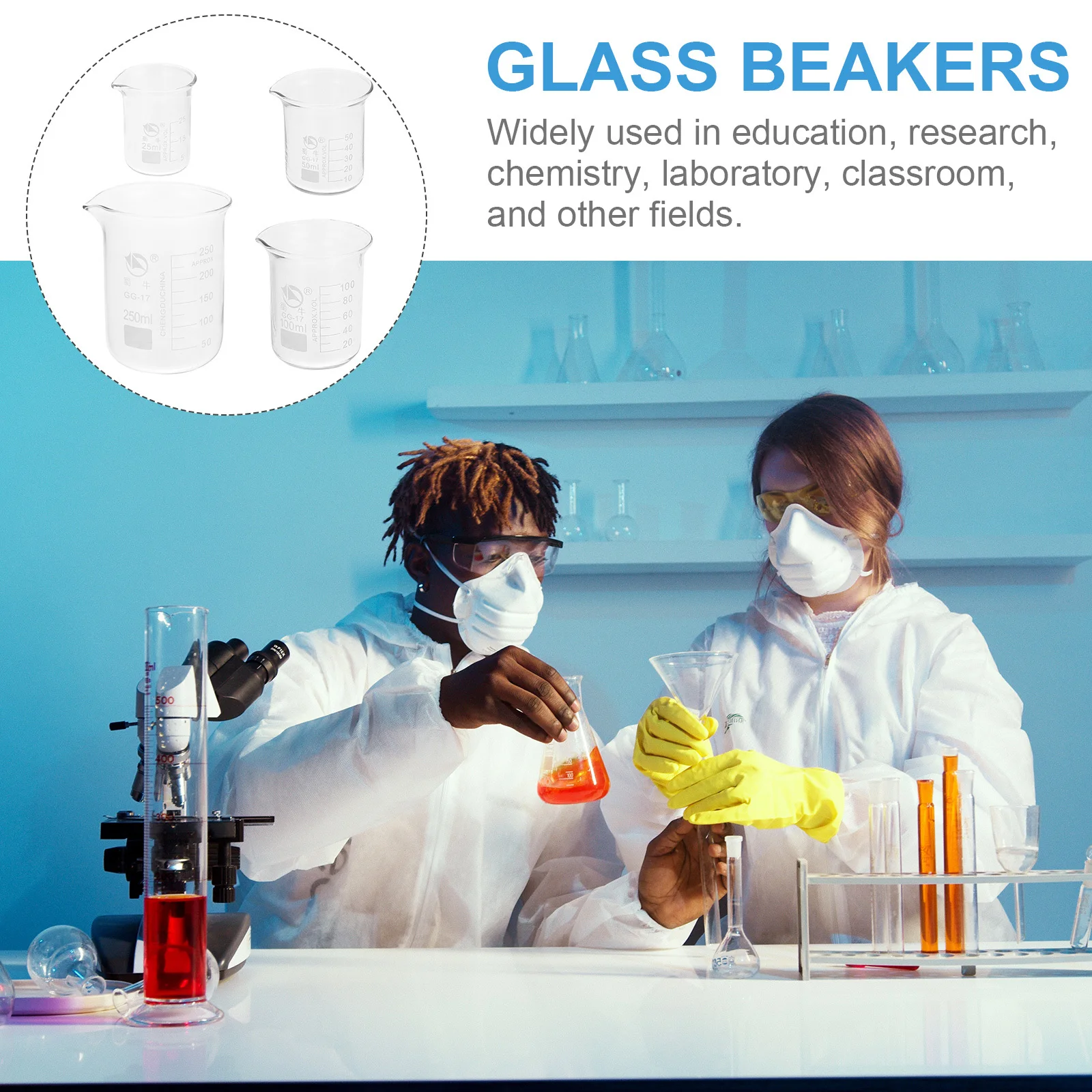 

4Pcs Laboratory Measuring Beakers Glass Beakers Graduated Heat Resistant Spout Design Practical for Science Laboratory Beaker