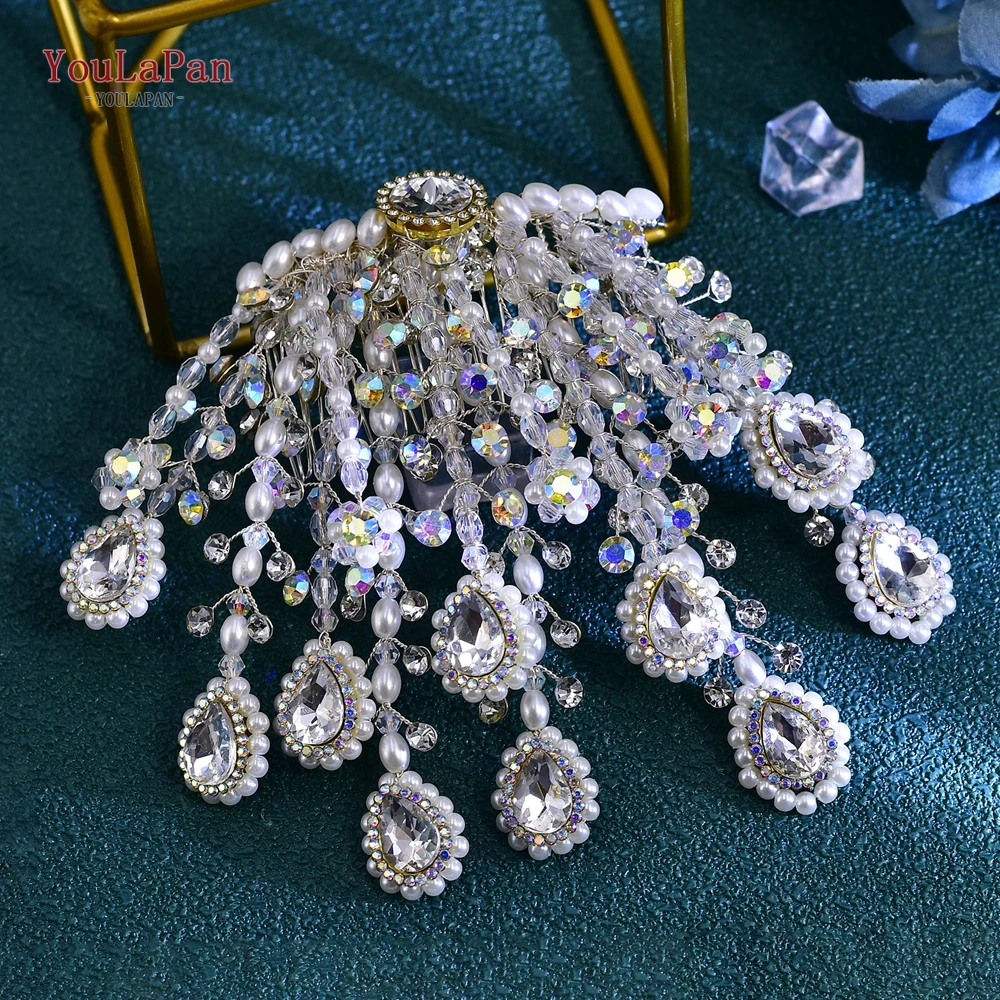 YouLaPan Bling Colorful Crystal Bridal Hair Comb Handmade Beaded Wedding Headband Hair Accessories Women Wedding Adornment HP716