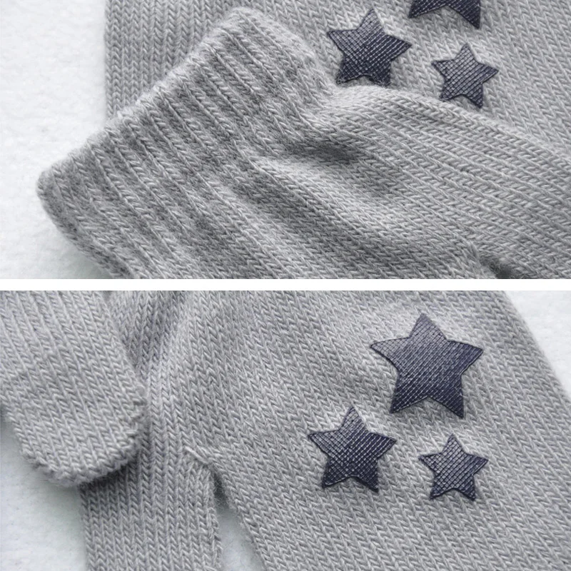 Cute Star Print Baby Gloves Autumn Winter Warm Knitted Mittens for Toddler Cartoon Kids Boy Girl Full Finger Gloves 1-4 Years Ol
