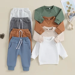 Conjunto de ropa de 2 piezas para bebé recién nacido, sudadera de Color sólido, pantalones, traje para bebé de 0 a 3 años, primavera y otoño