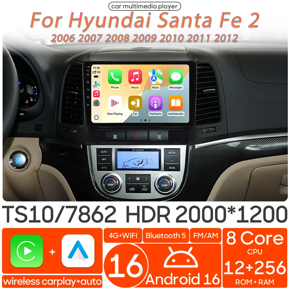 

Автомагнитола Android для Hyundai Santa Fe 2 2006-2012, мультимедийный плеер с Carplay, Auto, 4G, Wi-Fi, навигацией GPS, 2din DVD