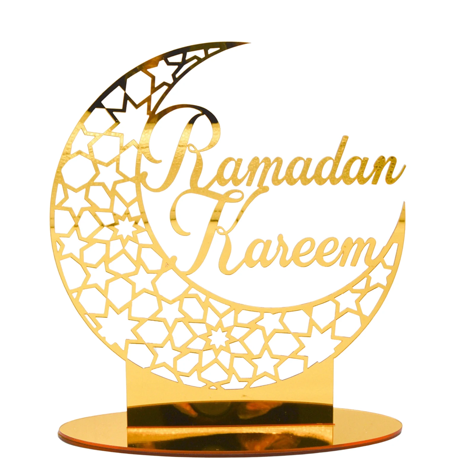 Ramadan Tabletop Decorations Golden Eid Mubarak Moon Ornaments For Muslim Festival Islamic Decorative Crafts Acrylic Home Decor