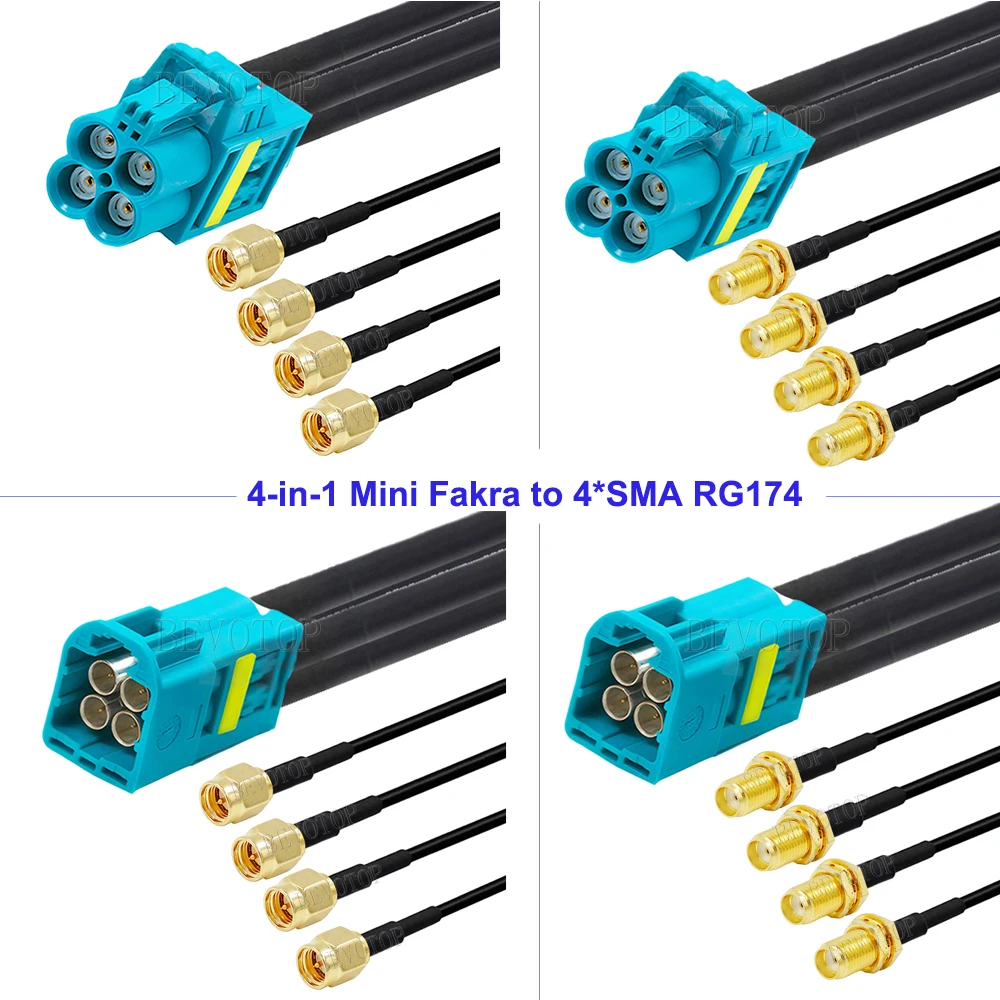 

1Pcs Rosenberger Replacement 4-in-1 Mini Fakra Male/Female to 4*SMA Male/Female Connector Fakra to SMA 50ohm RG174 Coaxial Cable