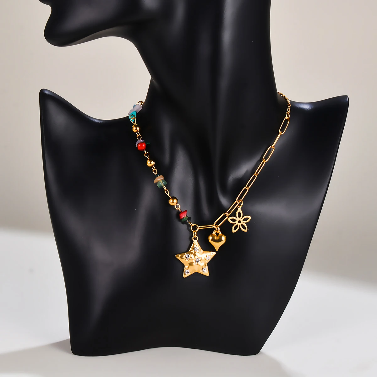 New Bohemia Star Pendant Stainless Steel Gold Plated Natural Stone  Necklaces for Women Beach Banquet Accessories