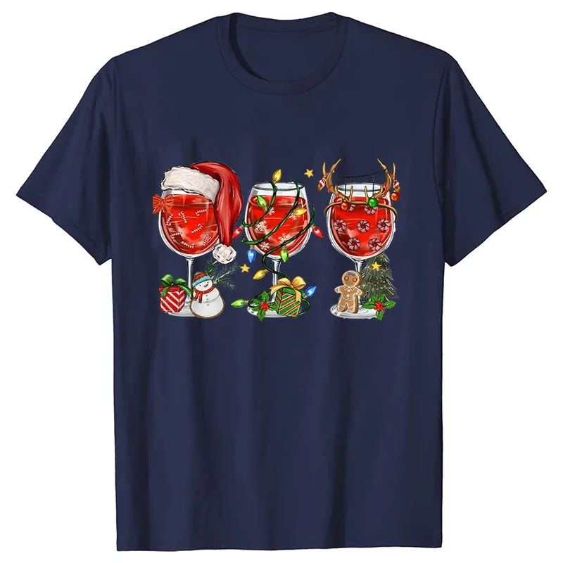 T-shirt divertente per la festa di Natale dell\'amante del vino per uomo e donna, abbigliamento oversize, top con grafica leggera natalizia,