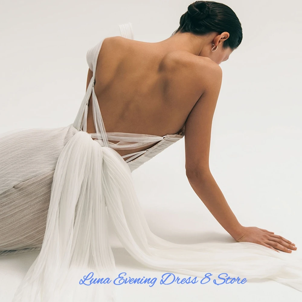 Customized  Luxury Jersey Straight One Shoulder Evening Dress Side Slit Floor Length Sleeveless Panel Train Vestidos de