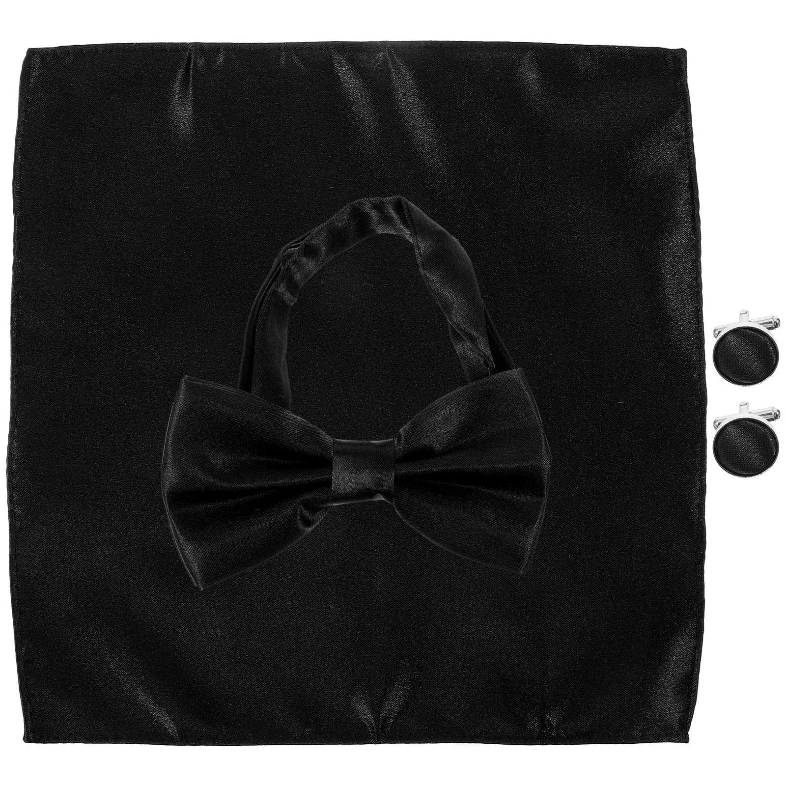 لامعة ربطة القوس فيونكة منديل مجموعة العلاقات للرجال سهرة أزرار أكمام الساتان العريس اكسسوارات أنيقة حفل زفاف الجيب