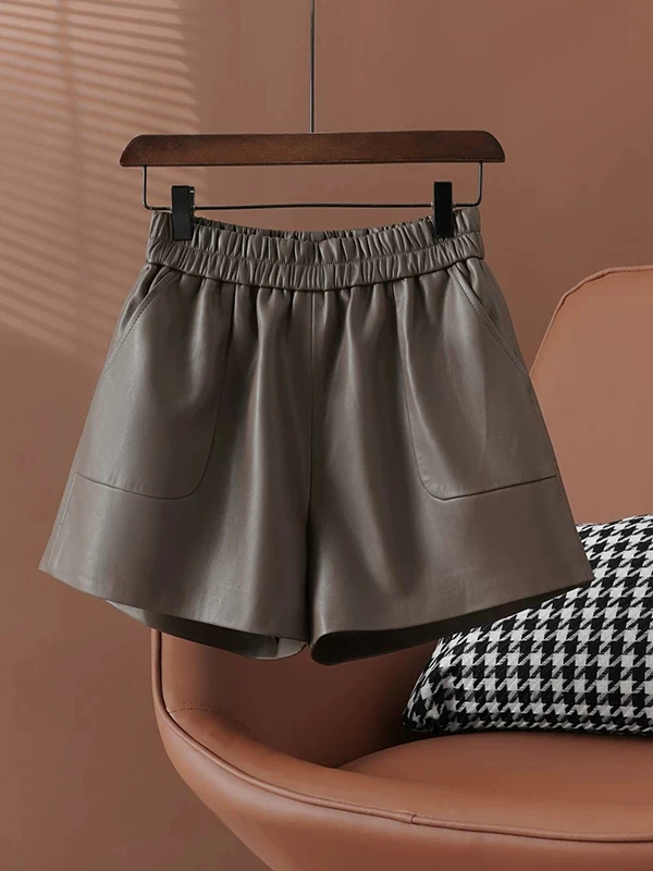 High Waist A-Line Shorts Loose Wide Leg Casual Wear Slimming Brand Shorts for Women Autumn 2026 PU Material Versatile Style
