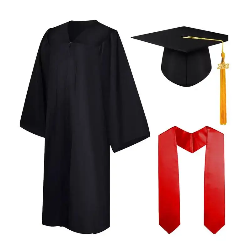 

New 3Pcs/Set Adult Graduation Gown Long Sleeve University Graduation Gown Robe Mortarboard hat Bachelor Costume Academic Set