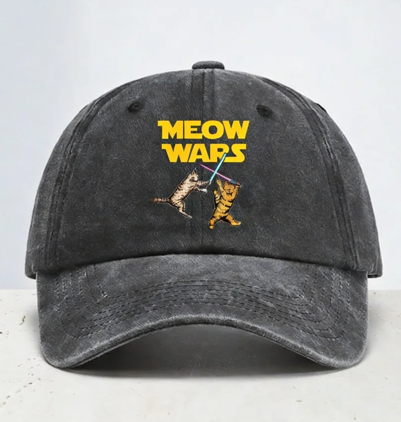 

Meow Wars Cat Baseball Cap Gifts For Cats Lovers cap fashion Washed Denim hat Summer Breathable Adjustable hats