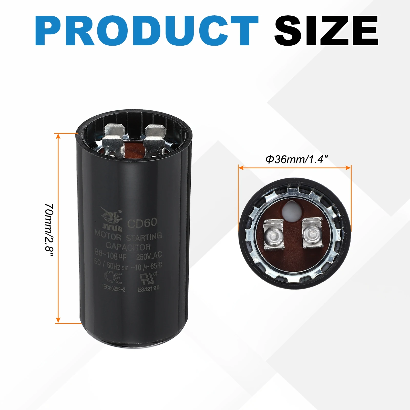 1/2Pcs CD60 Capacitor 88-1200 UF/Mfd 250 VAC CD60 Run Motor Start Capacitor for Electric Fan Motor Starting Well Pump Black