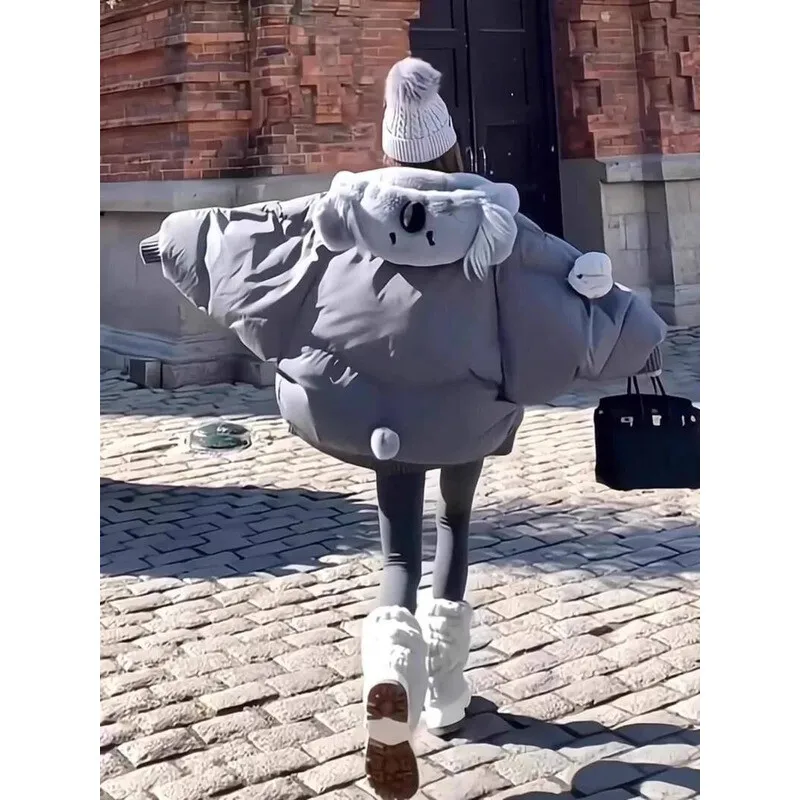 

Fashion Cute Cartoon Spliced Hooded Down Jacket Women's Puffer Coat Winter 2025 New Thicken Warm Loose Outerwear