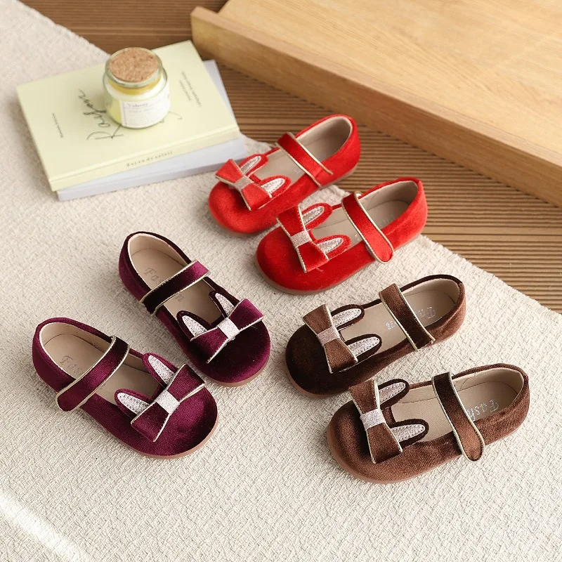 Retro Children Mary Jane Shoes for Girls Cute Ear Toddler Casual Shoes School Non-slip Suede Wedding Party Kids Leather Shoes
