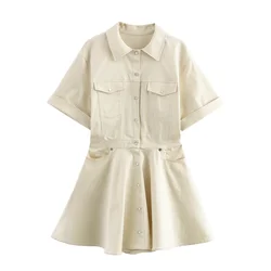 Elegant Womens Dresses Chic Summer Spring Simple Turn-down Collar Evening Party Mini Dresses Woman Clothing 4661328