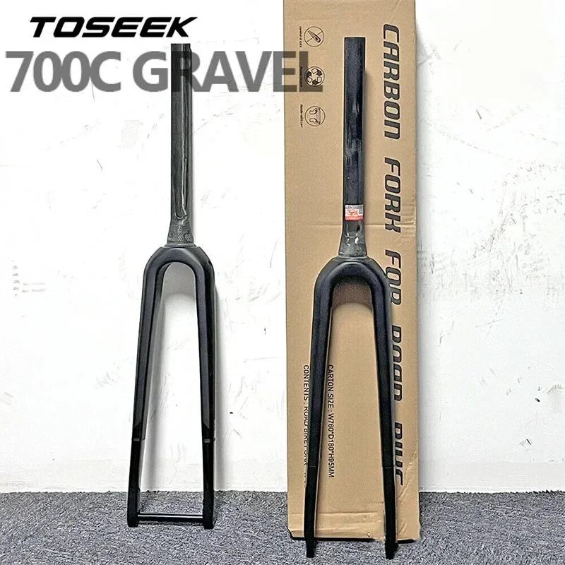 TOSEEK 700C Gravel Bicycle Fork Carbon Fiber QR/Thru Axle 100*12mm Fork Disc Brake Road Bike Tapered Fork 700C*45mm Bicycle Part