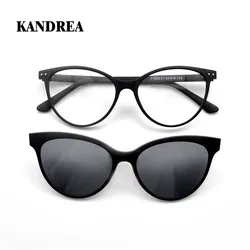 KANDREA 2 in 1 Magnetic Clip On Sunglasses Polarized Sunglasses Myopia Glasses Frame Fashion Optical Prescription Eyewear T1929