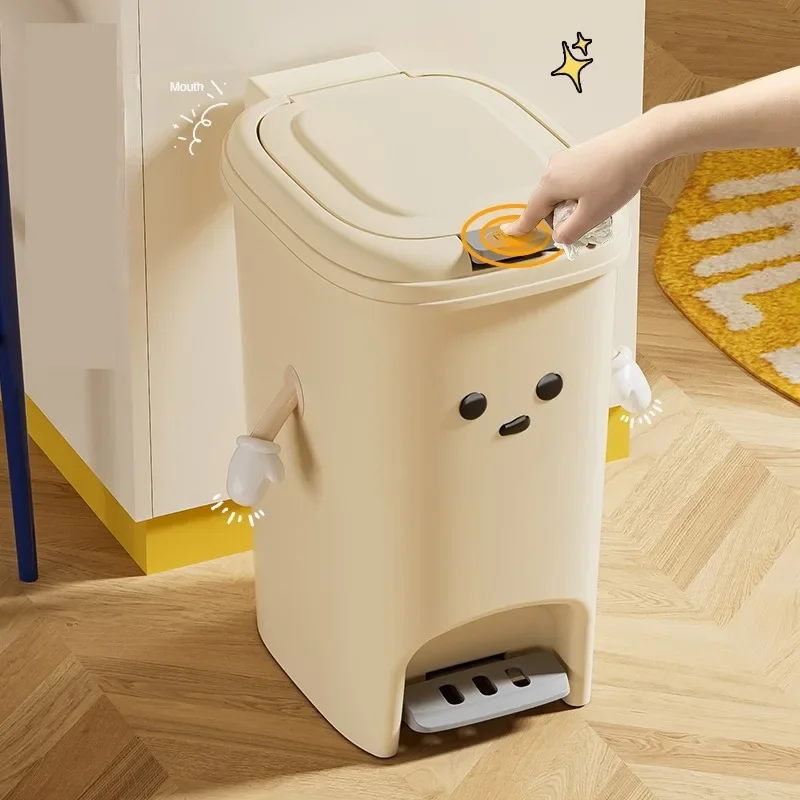 

10L/20L Cute Creative Double Pedal Trash Can for Kitchen and Living Room - Big Capacity and Cream-colored Paper Basket