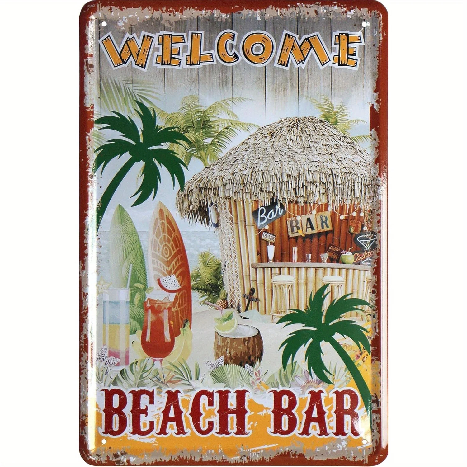 

WOGEKA ART Retro Tin Sign - Welcome Beach Bar - Funny Saying as Gift Idea for Decoration, Metal in Vintage Design 1497