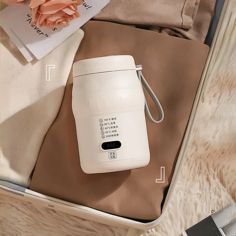 500ml 304 스테인리스 스틸 전기 가열 컵, 정밀 온도 조절 기능이 있는 다기능 차량 및 여행용 물 끓이는 컵