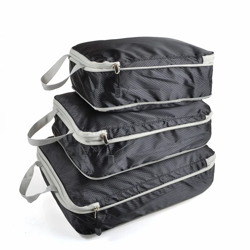 3PCS Compressible Packing Cubes Foldable Waterproof Travel Storage Bag Suitcase Nylon Portable With Handbag Luggage Organizer