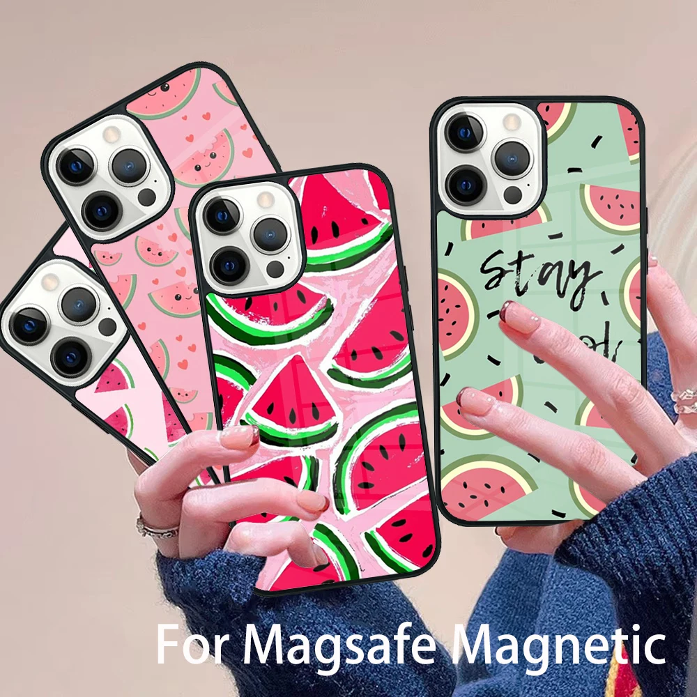 

Summer Fruit Watermelon Phone Case Magesafe Magnetic Wireless Charge Cover For IPhone 16 11 12 13 14 15 Pro Max Plus Mini
