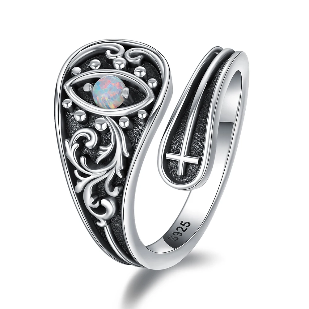 

Регулируемые серебряные кольца в виде ложки с опалом для сглаза