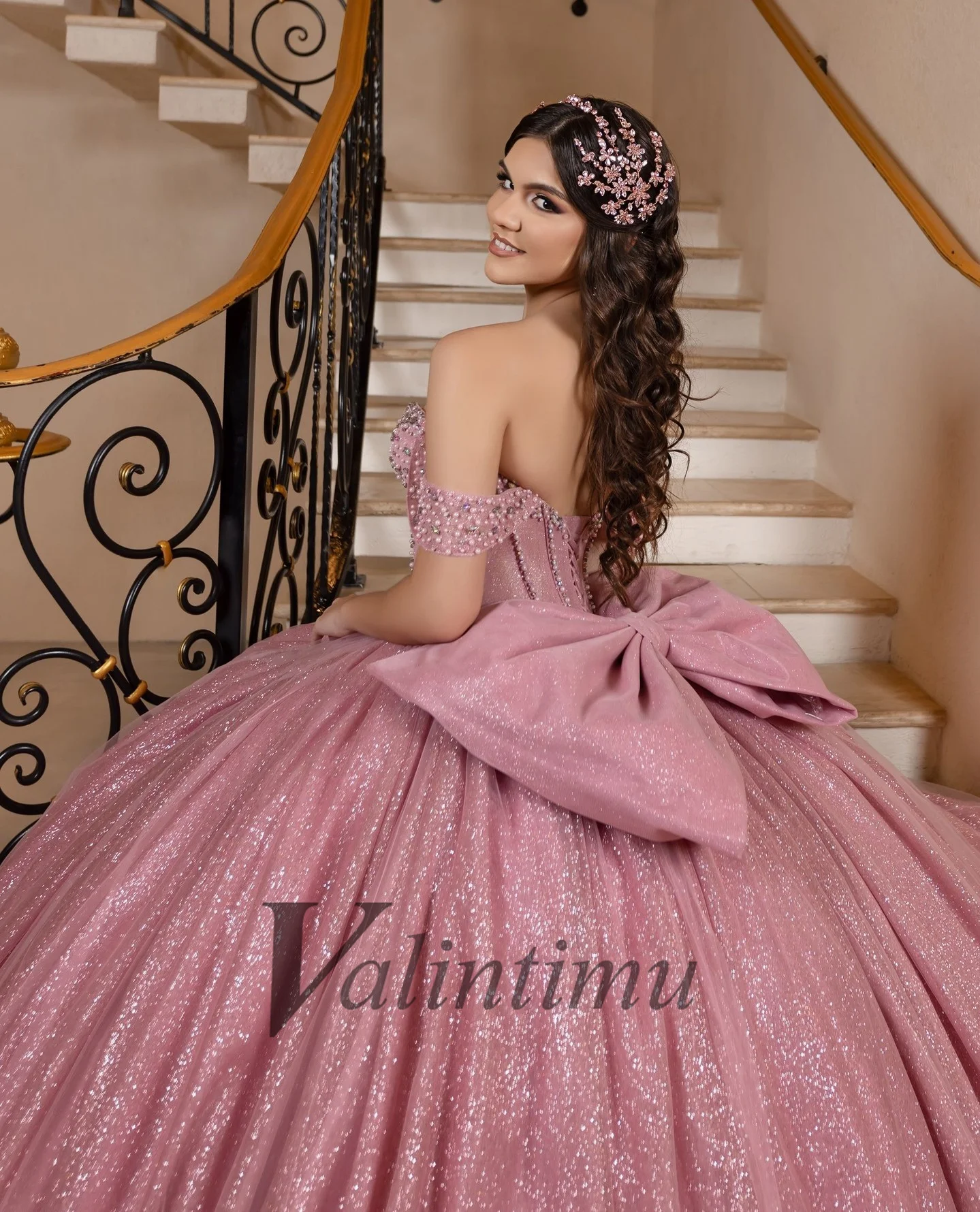 فساتين Quinceanera للأميرة ذات القوس الكبير من Valintimu للفتيات مكشوفة الكتف على شكل قلب فيستدوس دي 15 Quinceanera مخصصة #2