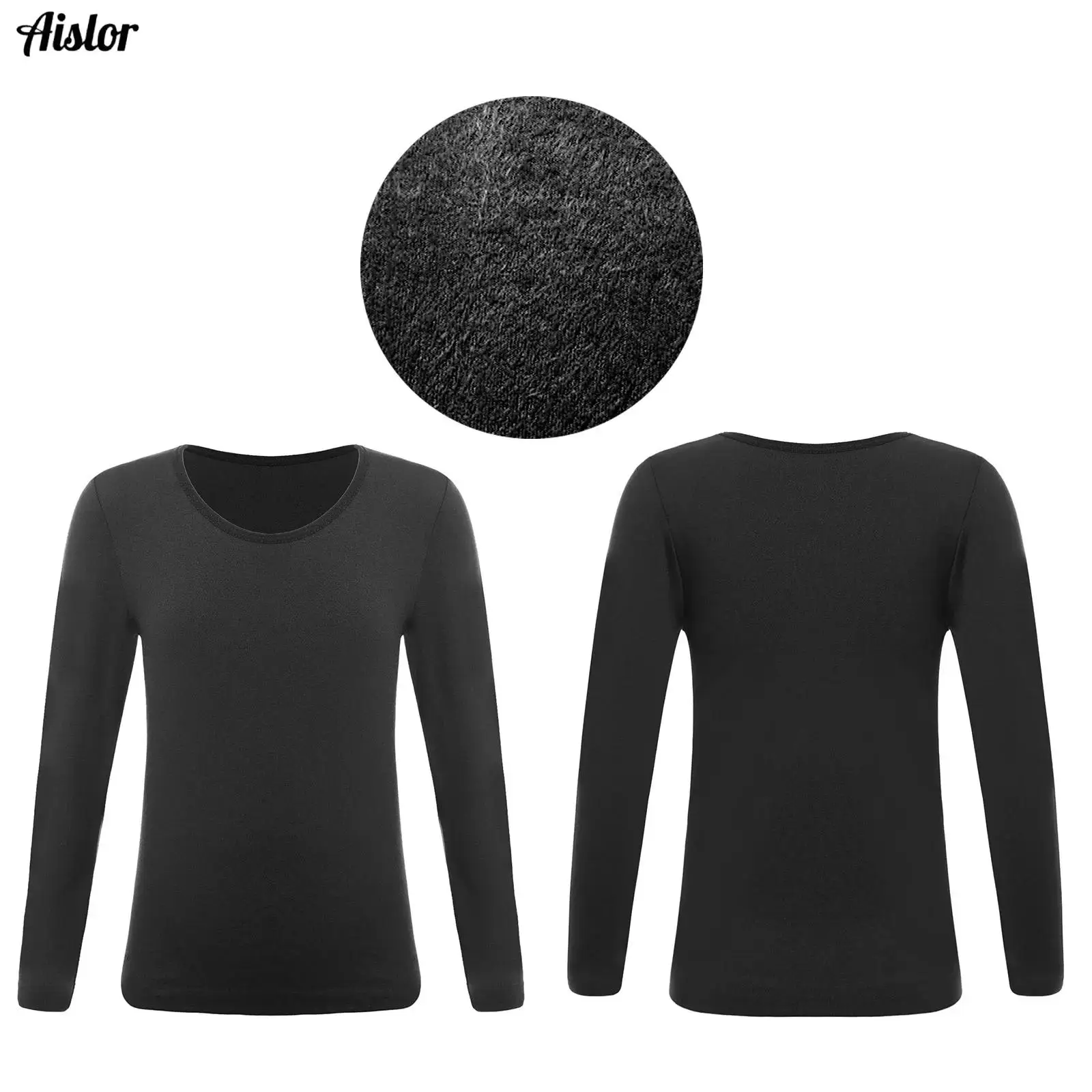 

Kids Girls Thermal Warm Underwear T-shirt Tops Round Neck Long Sleeve Stretchy Solid Color Base Shirts Ballet Dance Training Top