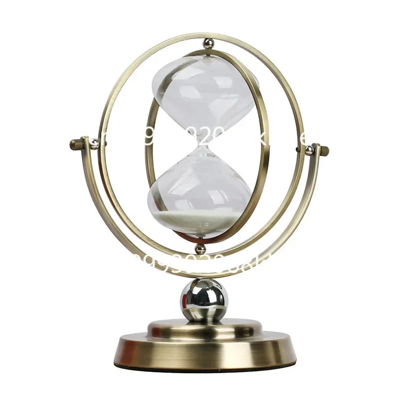 Rotating globe hourglass timer metal creative ornament quicksand ornament