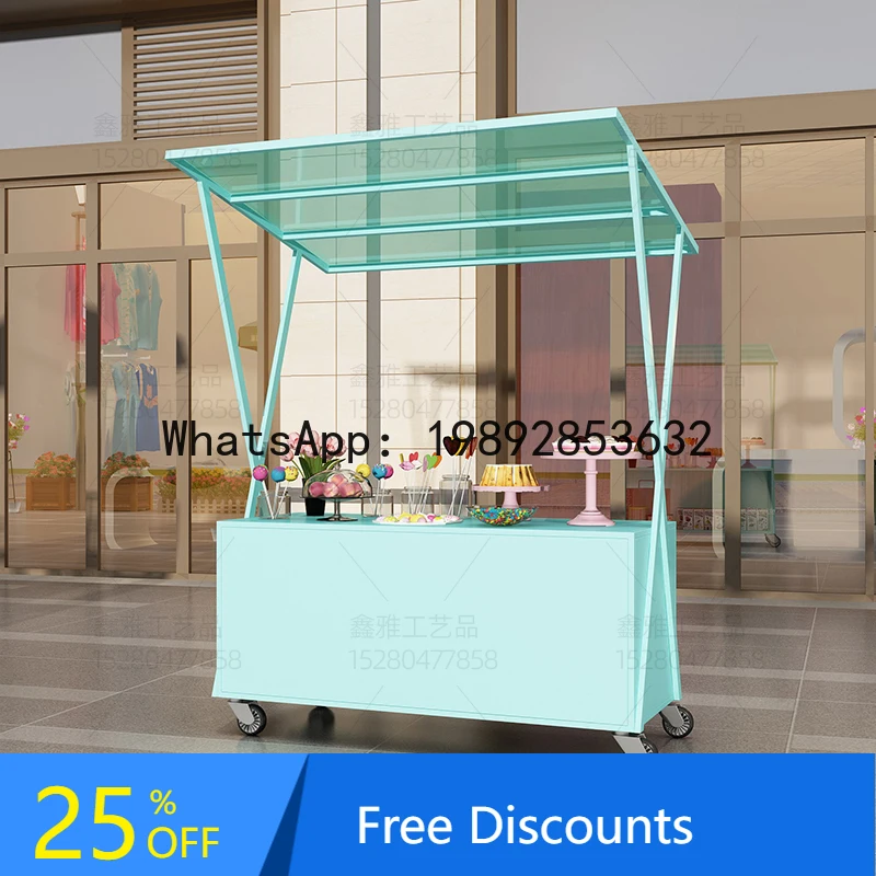 European Style Iron Art Outdoor Flower Cart Mobile Night Market Stall Display Stand