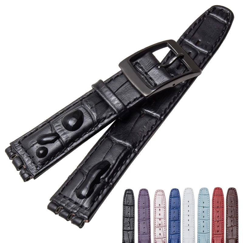 Pulsera impermeable de 17mm y 19MM para reloj SWATCH, correa de cuero genuino de alta calidad para hombre y mujer, cadena de reloj con correa para la boca