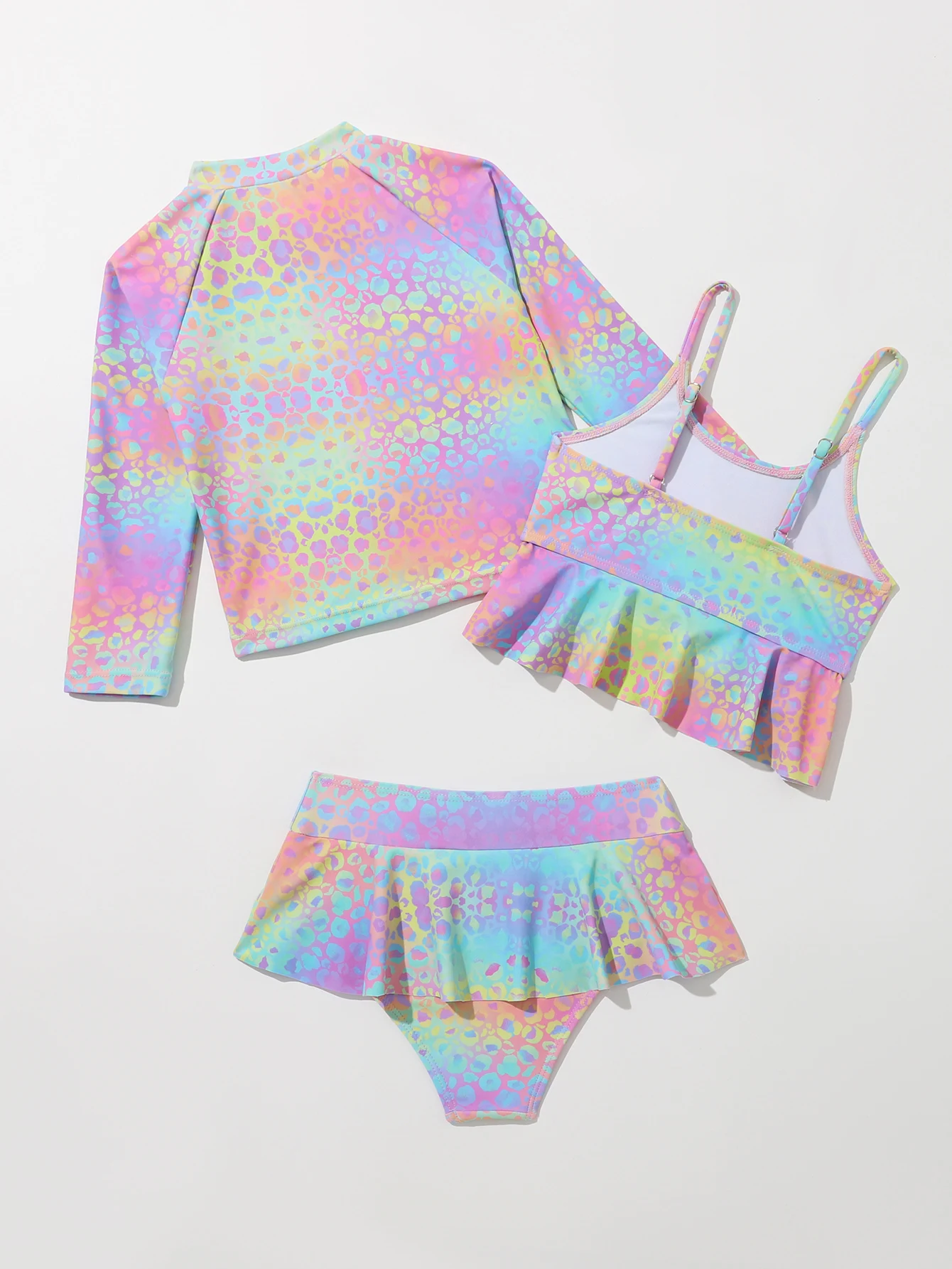 New 3Pcs Girls Bikini Gradient color Sets Surfing Baby Swimwea Toddler Beach Sunscreen Suit 4Y-7Y
