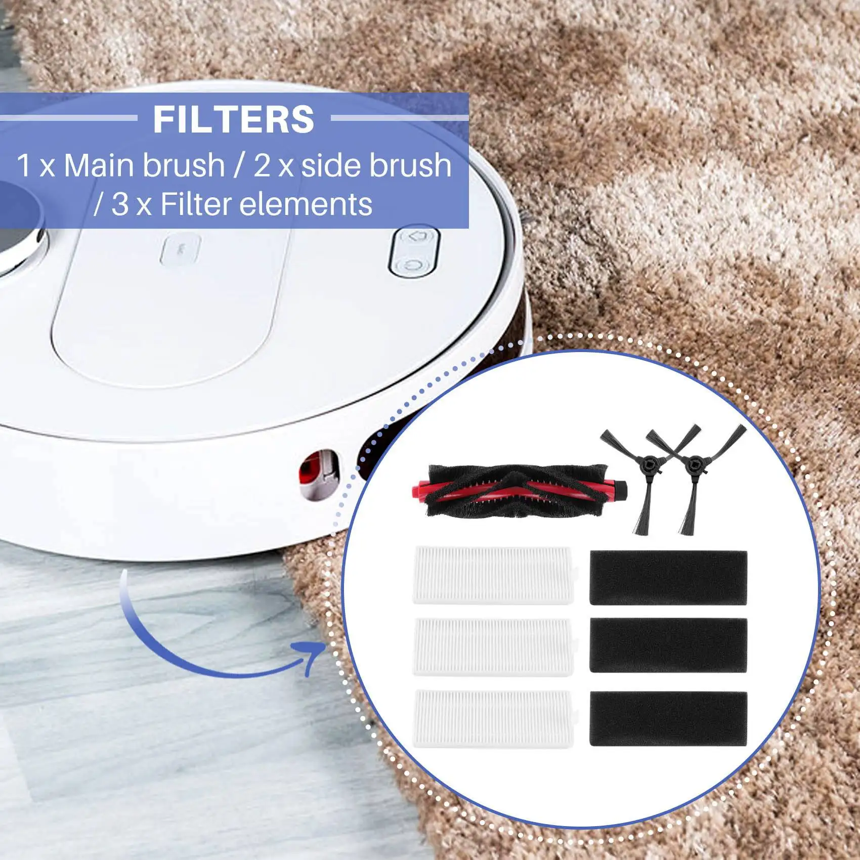 DHIPP-Roller Spazzola Laterale Filtro HEPA Per Lefant M520/M501-B/M501-A/M571/T700/T800/K7 Robot Aspirapolvere Kit di Accessori Parti