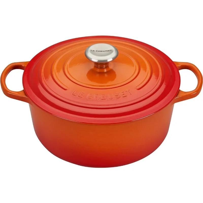 Le Creuset Enameled Cast Iron Signature Round Dutch Oven with Lid, 5.5 Quart, Flame