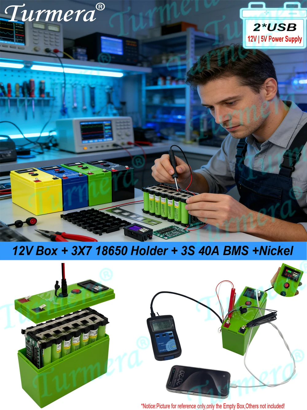 AliExpress Turmera DIY 12V 18650 Battery Box Kit 3S 40A BMS 3x7 Holder with Voltage Display Dual USB 5V Power Bank for Solar E-bike Energy