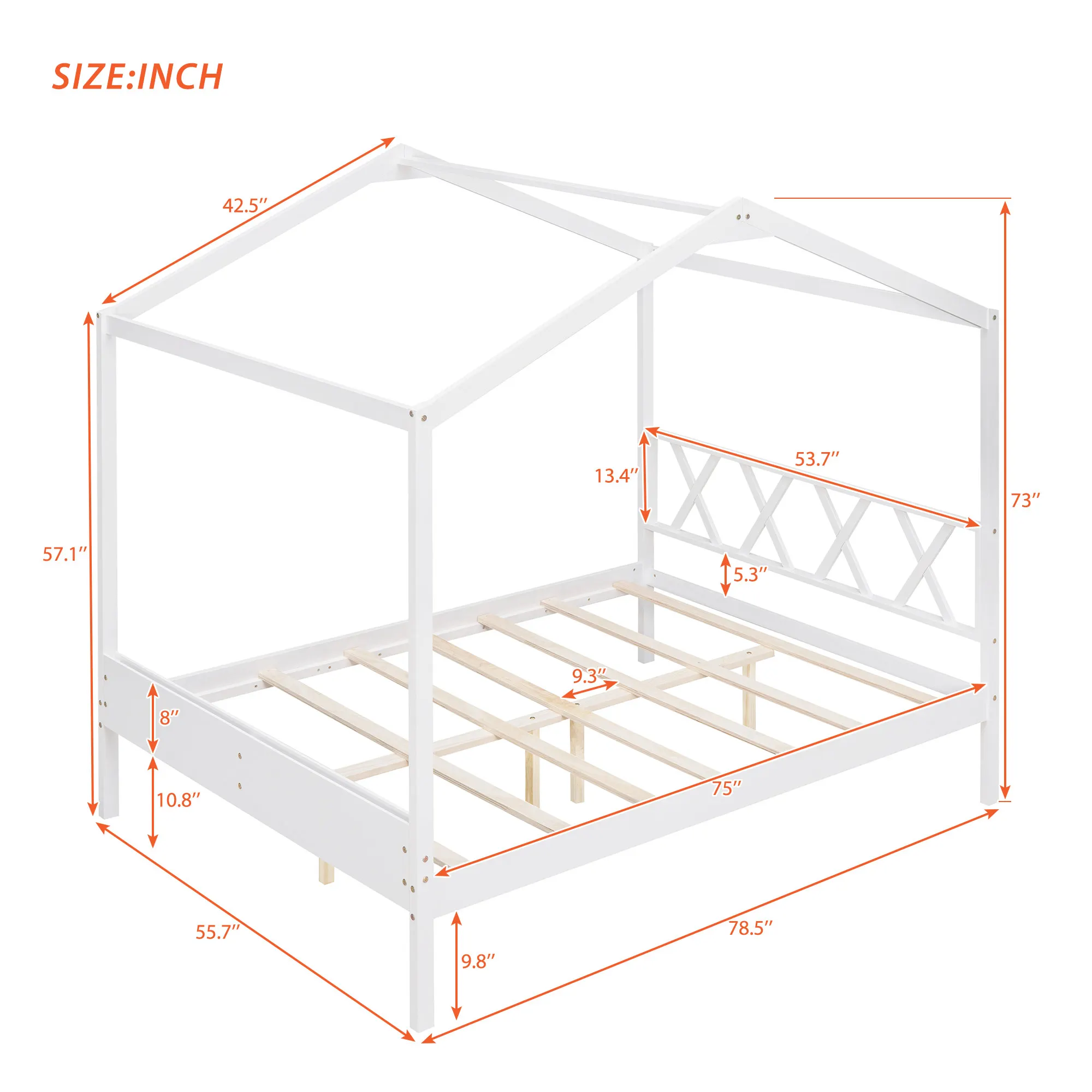 Charismatic Twin Size Wood House Bed in Gray with 2 Drawers