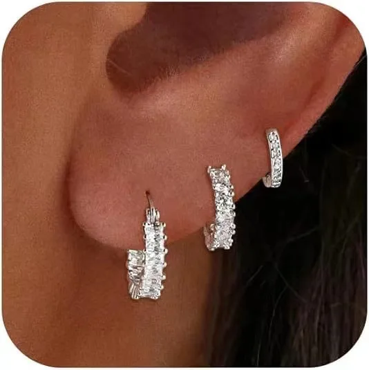 14K Gold Cz Huggie … - image