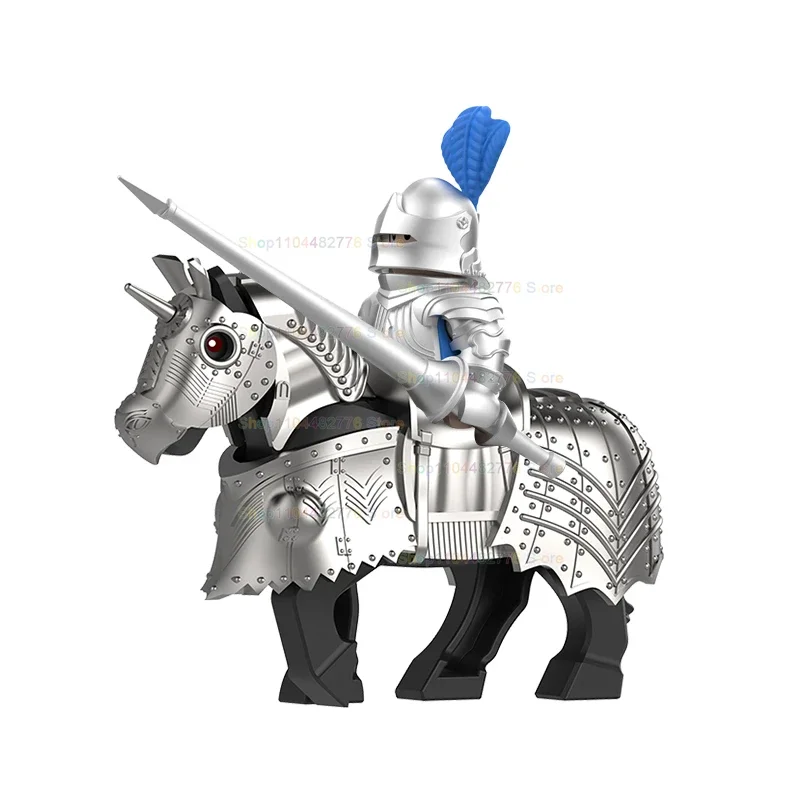 Armure lourde argent cheval de guerre, accessoires bloc de construction, figurines d'armure d'action, armure d'épée, jouets DIY pour enfants, cadeaux