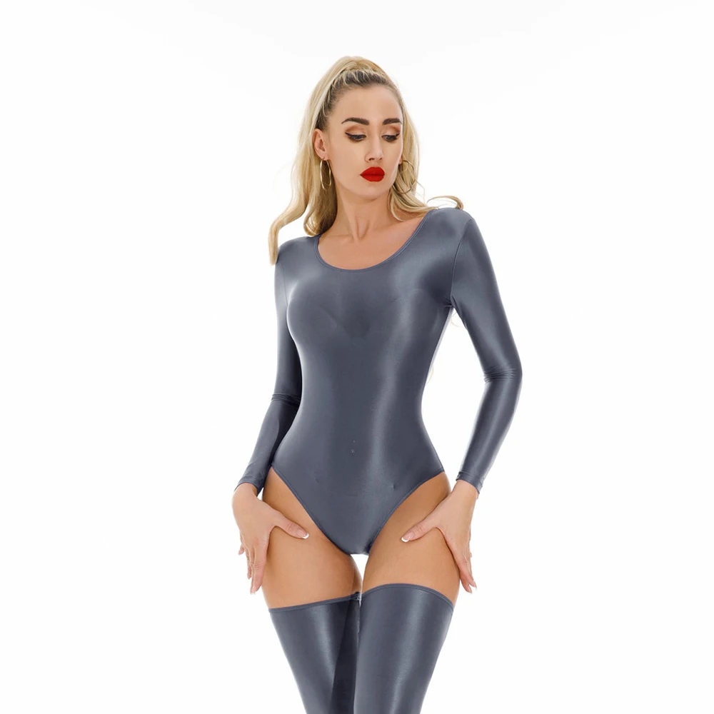 Sexy Women Candy Color High Cut Bodysuit Elastic Dance Tights Smooth Longsleeve Yoga Shapping Leotard One Pieces Thong