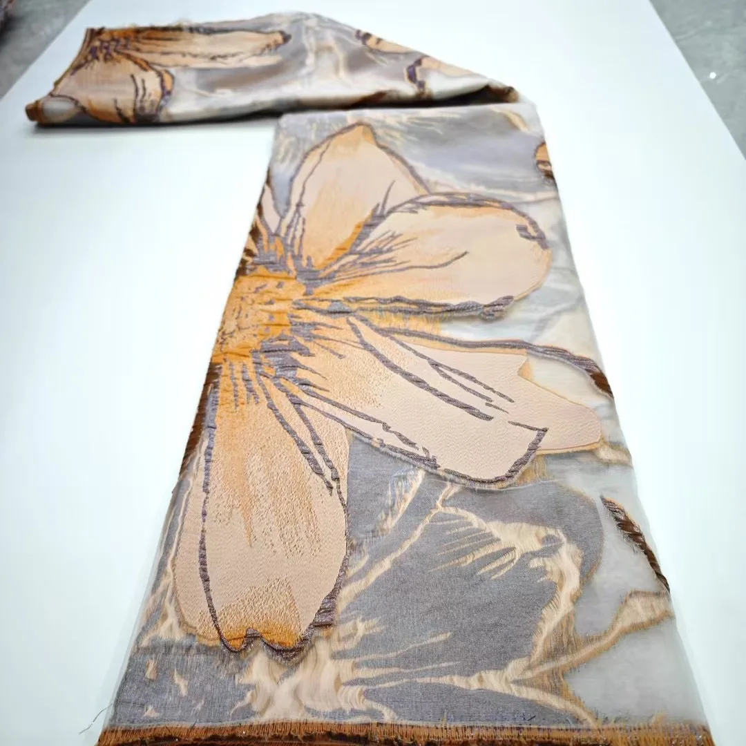 

African Brocade Jacquard Organza Lace Fabric 2025 Latest High Quality Nigeria Net Tulle Lace French Gilding Lace for DressHD6312