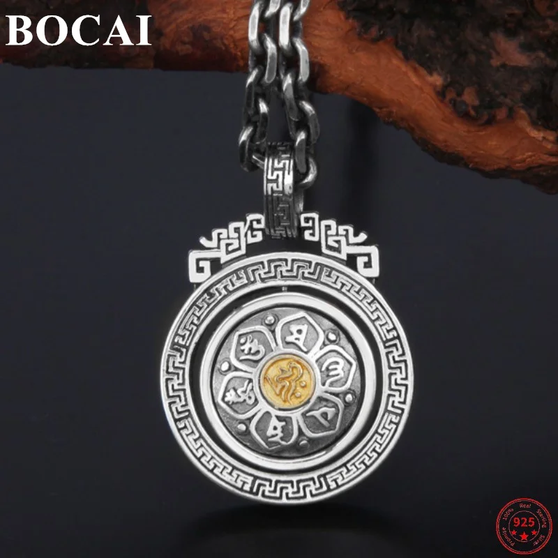 

BOCAI S925 Sterling Silver Pendants for Men Women New Fashion Six Syllable Mantra Rotatable Amulet Jewelry Free Shipping