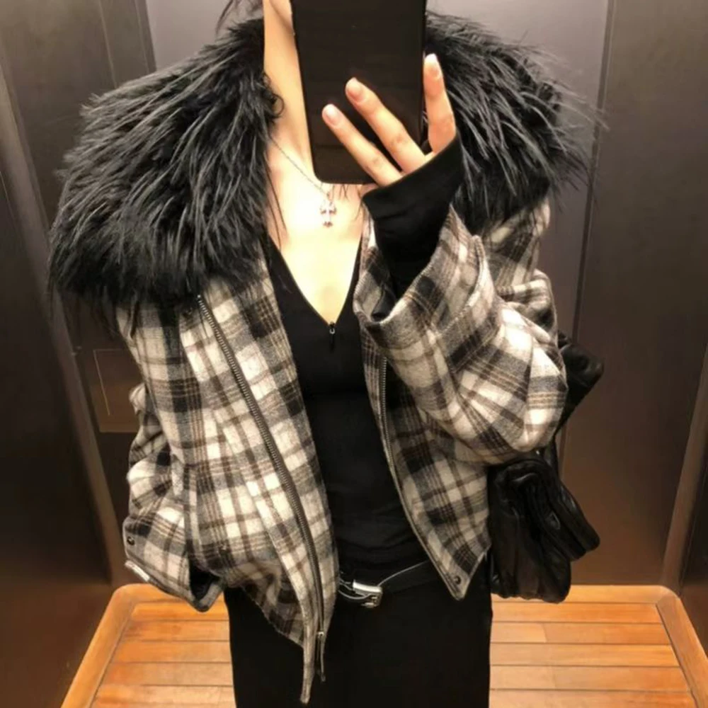 سترة أنيقة منقوشة من TWOTWINSTYLE متينة مع طية صدر السترة وأكمام طويلة فضفاضة ملابس الشارع الكورية سترات نسائية موضة الخريف الجديدة #4