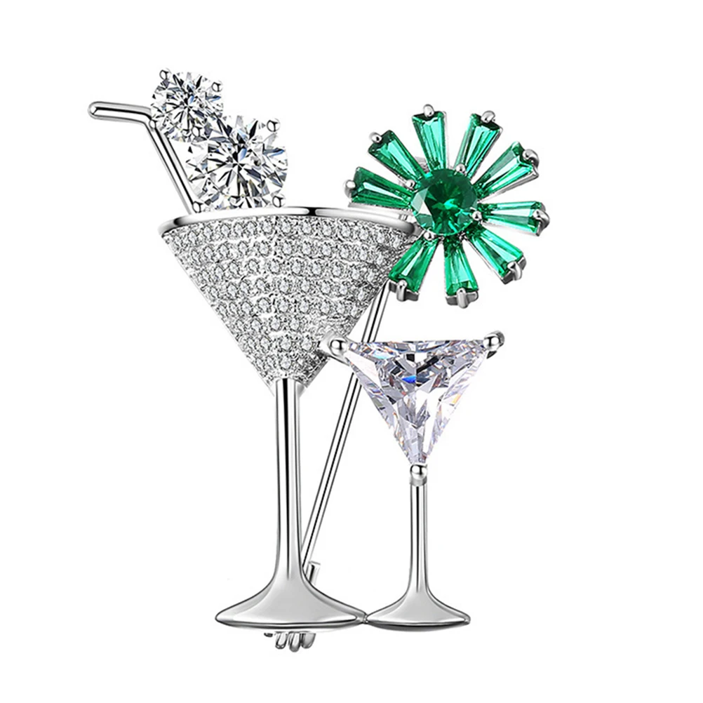 

Cocktail Brooch Rhinestone Inlaid Copper Metal Pin Green Crystal Flower Design For Wedding Banquet Party Jewelry Gift Accessory