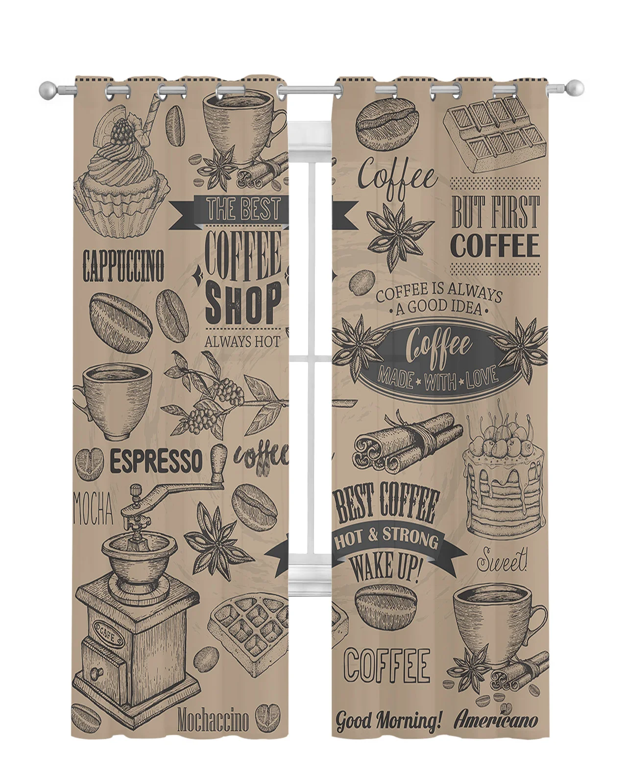 Coffee Beans Star Anise Spice Cake Cup Curtain Tulle Curtains For Living Room Kitchen Window Treatments Voile Curtains