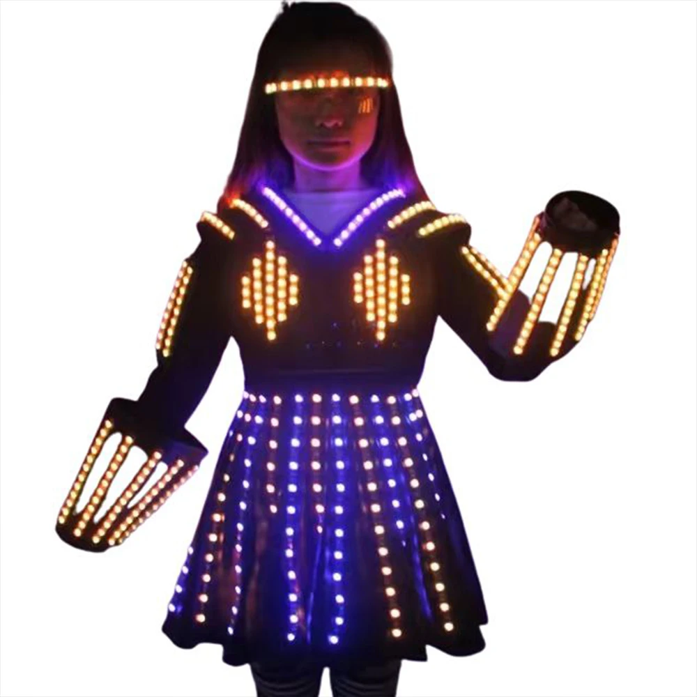 

LED Colorful Light Up Costume Nightclub Dress LED Glow Bar DJ Gogo Dancer Singer Stage Costume Women Evening Birthday Outfit