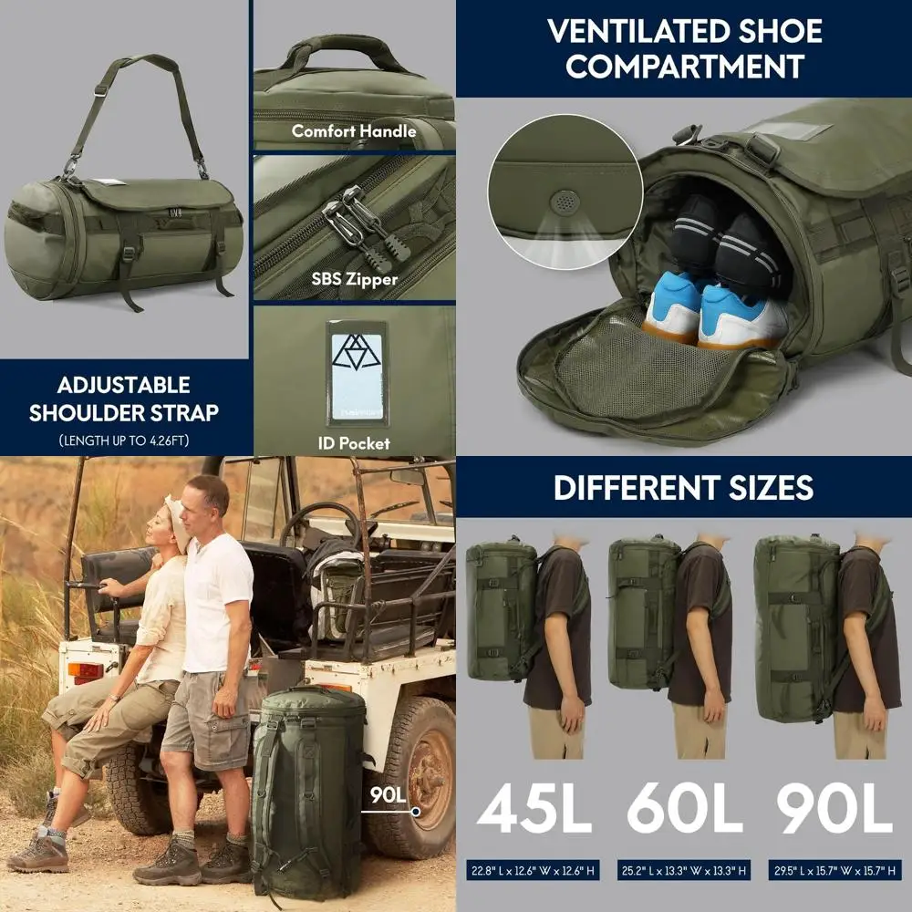 

Large Durable 90L Travel Backpack for Men, Ideal for Long Trips, Camping, Water-Resistant, Army Green