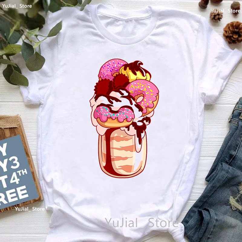 Sweet Doughnut Ice Cream Print T Shirt Women'S Clothing Summer Fashion Short Sleeve T-Shirt Female Harajuku Shirt Streetwear