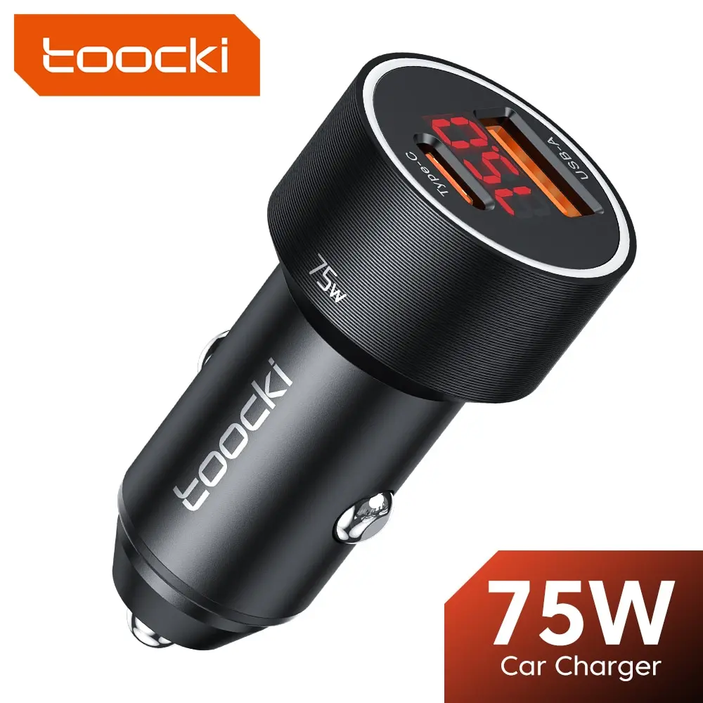 Toocki 75W USB C Charger QC4.0 PD3.0 5A 45W Fast Charging Type C Car Phone Charger For iPhone 15 14 13 12 Samsung Xiaomi Huawei