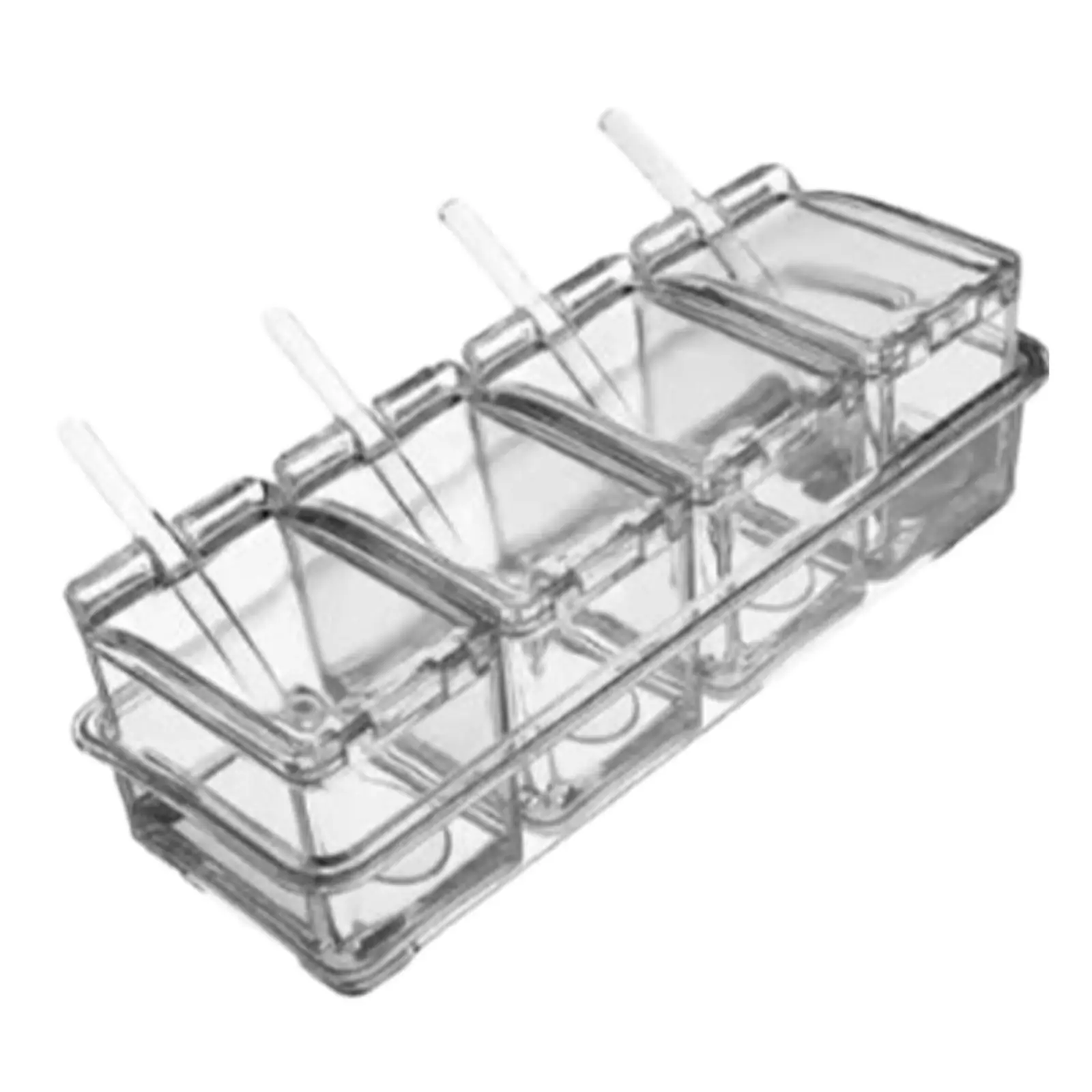 Clear Seasoning Box Spice Pot Transparent with Lid 4 Grid Sugar Salt Jar Condiment Box for Dorm Camping Kitchen Restaurant
